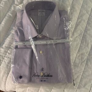 NWT Brooks Brothers Lavender Striped Shirt with French cuffs 18-35 Slim Fit